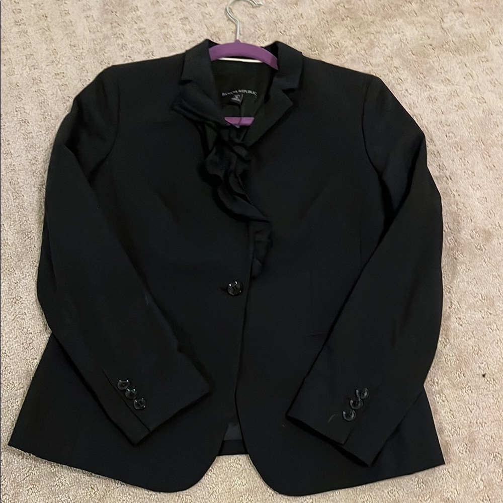 Black Women's Blazer with Ruffle Detail